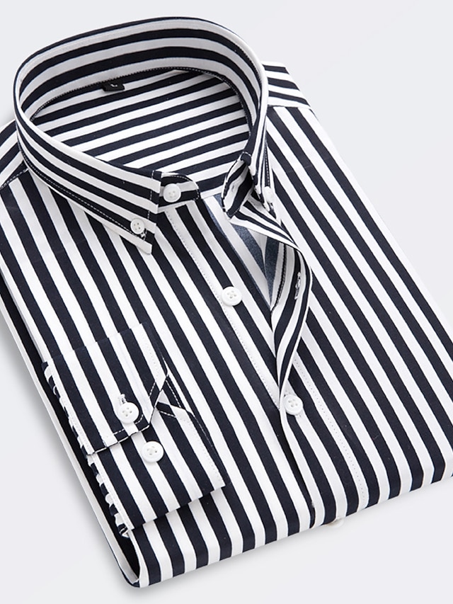 Men's Shirt Striped Collar Classic Collar Daily Work Long Sleeve Tops Formal Casual Slim Fit White Black Blue / Machine wash / Hand wash