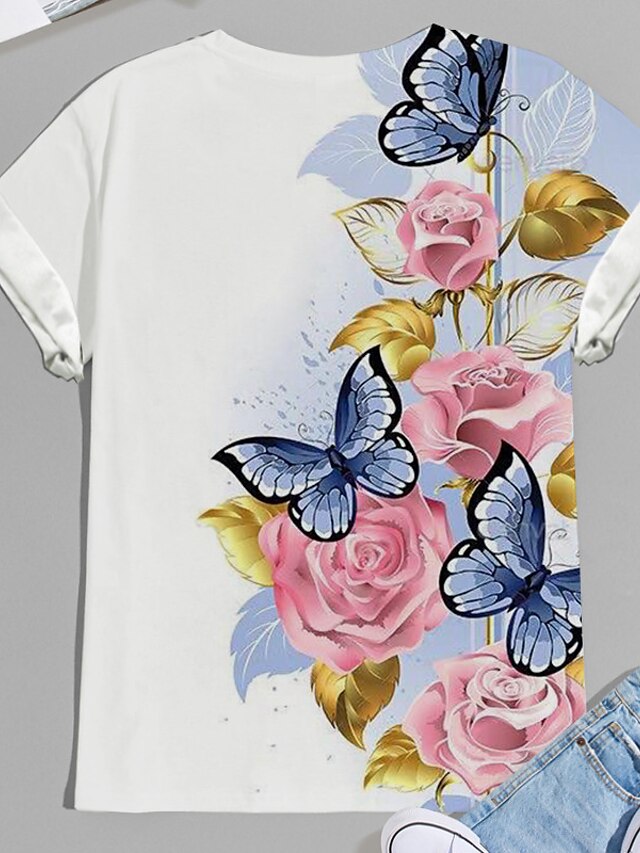 Womens Clothing Plus Size Collection | Womens Plus Size Tops T shirt Tee Floral Graphic Patterned Print Short Sleeve Crewneck Ba