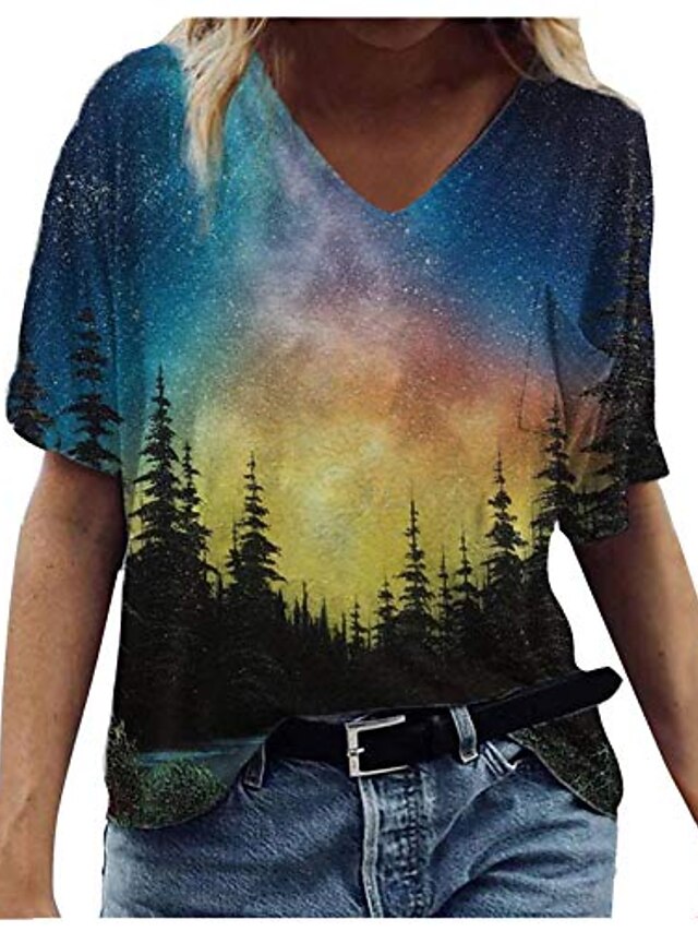 v neck printed graphic tees tunics 