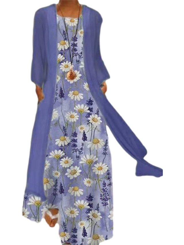 Women's Dress Set Two Piece Dress Maxi long Dress Blue Purple Yellow ...