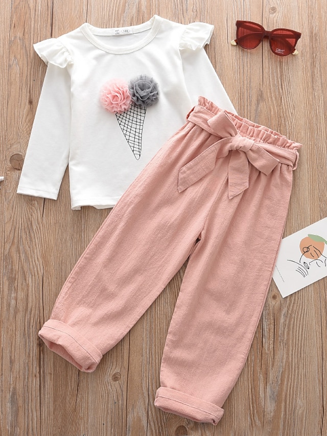  Kids Girls' Hoodie & Pants Clothing Set 2 Pieces Long Sleeve Blushing Pink Graphic Print Cotton Casual / Daily Active Regular 3-6 Years / Spring