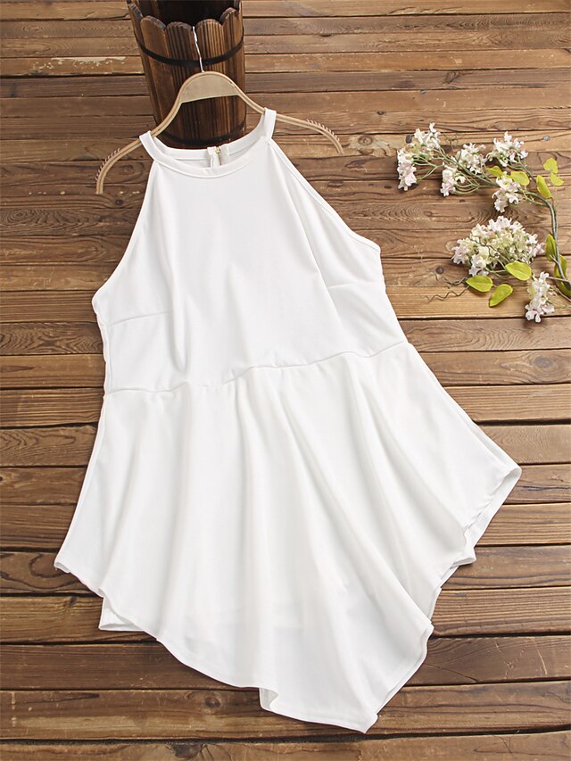  Women's Plus Size Holiday Dress Solid Color Round Neck Sleeveless Spring Summer Sexy Knee Length Dress Dress
