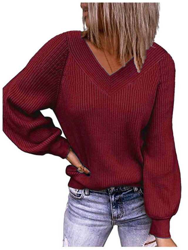 Womens Clothing Sweaters & Cardigans | Womens Pullover Sweater Jumper Knit Pure Color Solid Color V Neck Casual St. Patricks Day