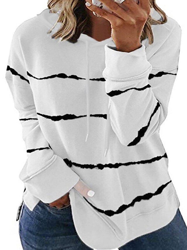 Womens Clothing Plus Size Collection | Womens Plus Size Tops Hoodie Sweatshirt Striped Print Long Sleeve V Neck Basic Daily Week