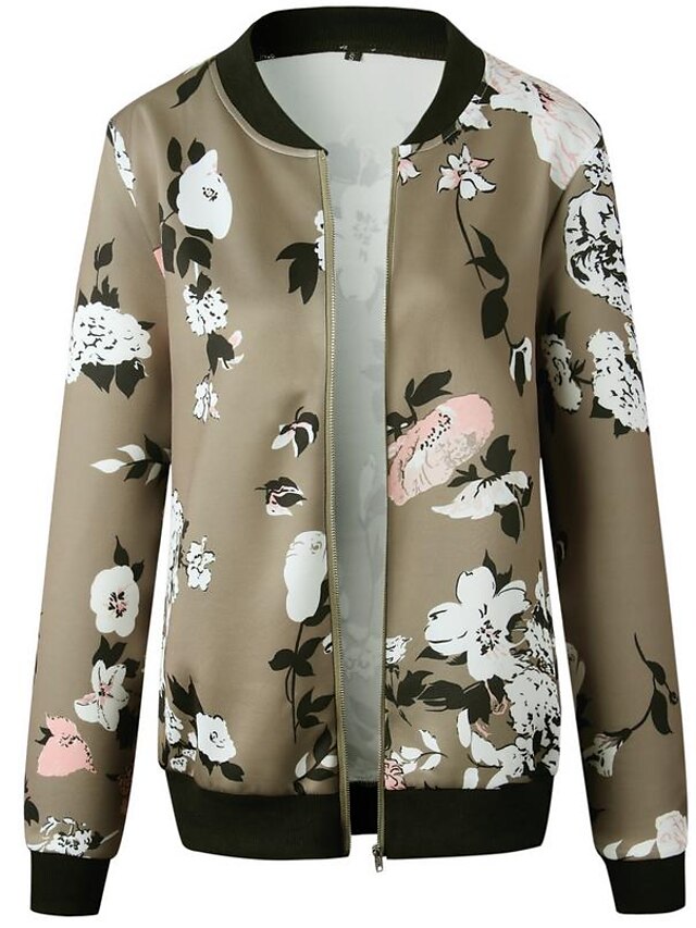Women's Bomber Jacket Varsity Jacket Floral Print Spring Jacket Zip up ...