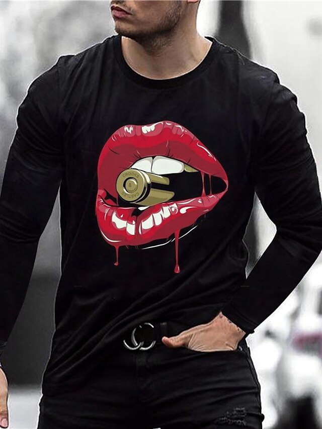 Mens Clothing Mens Tees & Tank Tops | Mens Unisex Tee T shirt Tee Shirt 3D Print Graphic Prints Mouth Crew Neck Daily Holiday Pr