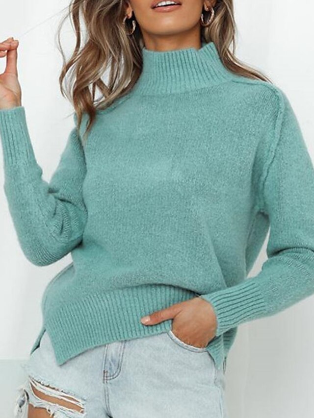 Womens Clothing Sweaters & Cardigans | Womens Pullover Sweater Jumper Knit Asymmetric Hem Solid Color Turtleneck Stylish Home Go