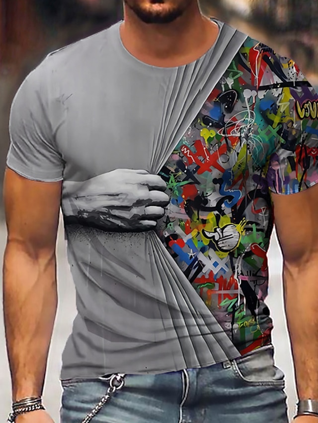  Men's Tee T shirt Tee Designer Summer Short Sleeve Graphic Hand Print Crew Neck Daily Holiday Print Clothing Clothes Designer Casual Big and Tall Green Blue Gray