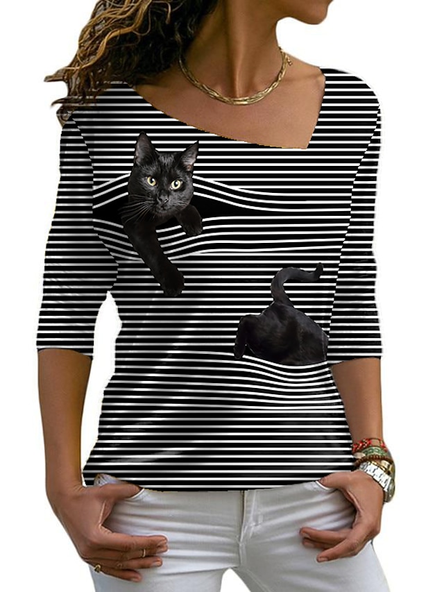 shirt Tee Striped Cat 3D 