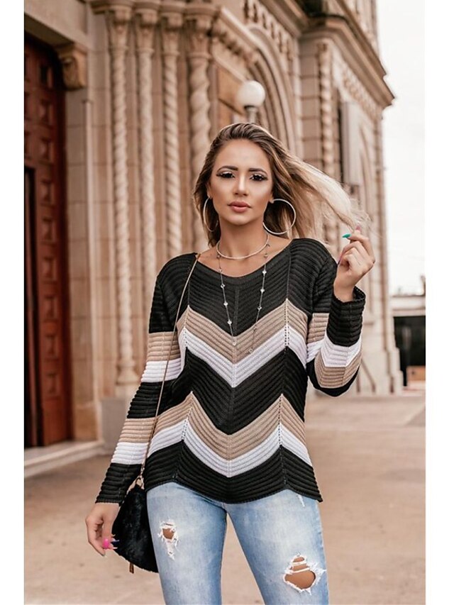 Womens Clothing Sweaters & Cardigans | Womens Cardigan Jumper Knit Modern Style Stripes V Neck Casual Casual Daily Fall Winter W