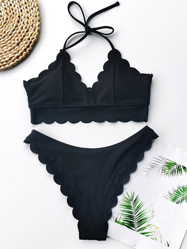 Womens Clothing Womens Swimwear | Womens Swimwear Bikini 2 Piece Normal Swimsuit Water Sports Thong Bikini Solid Color Black Blu