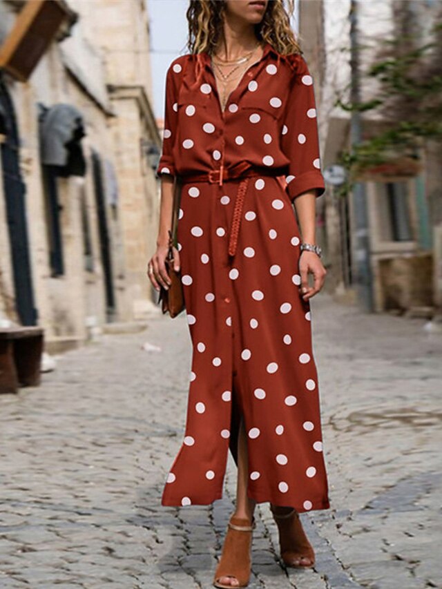 Women's Shirt Dress Maxi long Dress Winter Dress Daily Date Polyester
