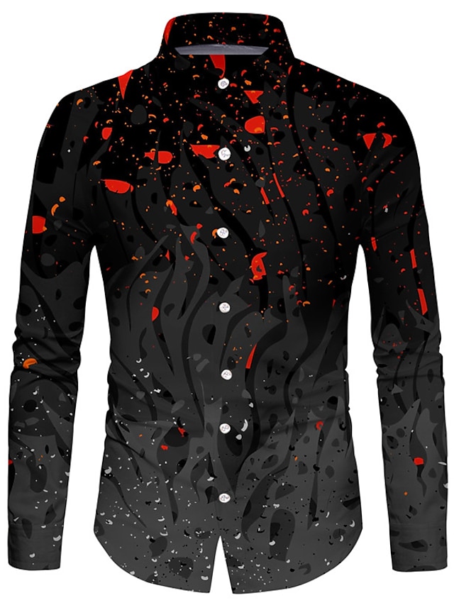  男性用 シャツ フラワー カラー ブラック 3Dプリント アウトドア カジュアル 長袖 3Dプリント ボタンダウン 衣類 ファッション カジュアル 快適