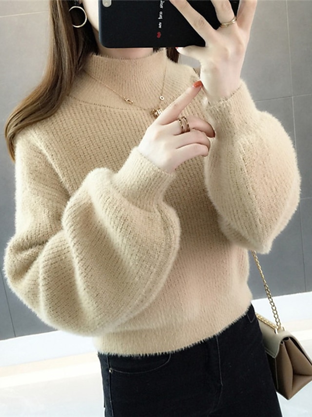 Womens Clothing Sweaters & Cardigans | Womens Sweater Jumper Knit Modern Style Solid Color High Neck Active Casual Street Causal