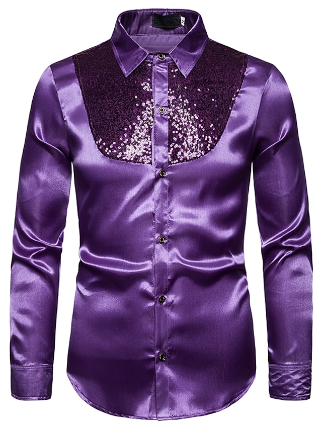 Mens Clothing Mens Shirts | Mens Shirt Solid Colored Collar Classic Collar Performance Club Sequins Long Sleeve Tops Basic Sexy 