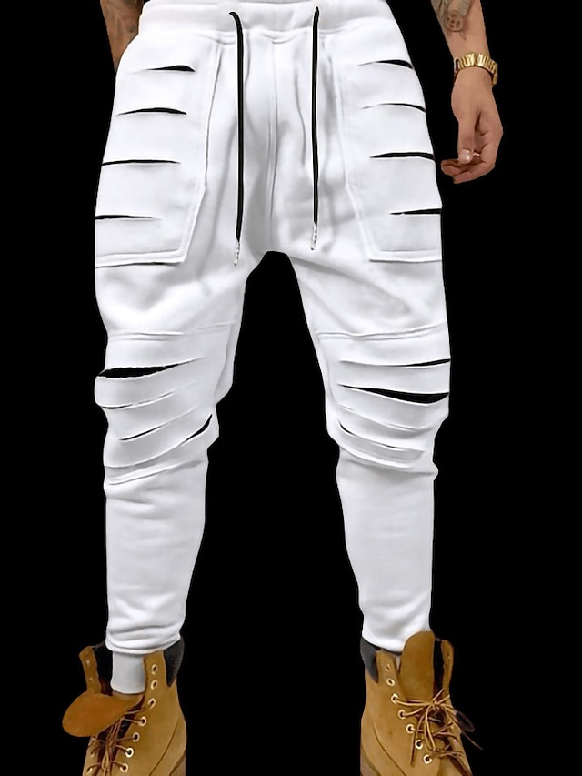  Men's Pants Sweatpants Pocket Athleisure Sports Casual Sports Micro-elastic Cotton Blend Outdoor Sports Solid Color Mid Waist White Black Blue M L XL