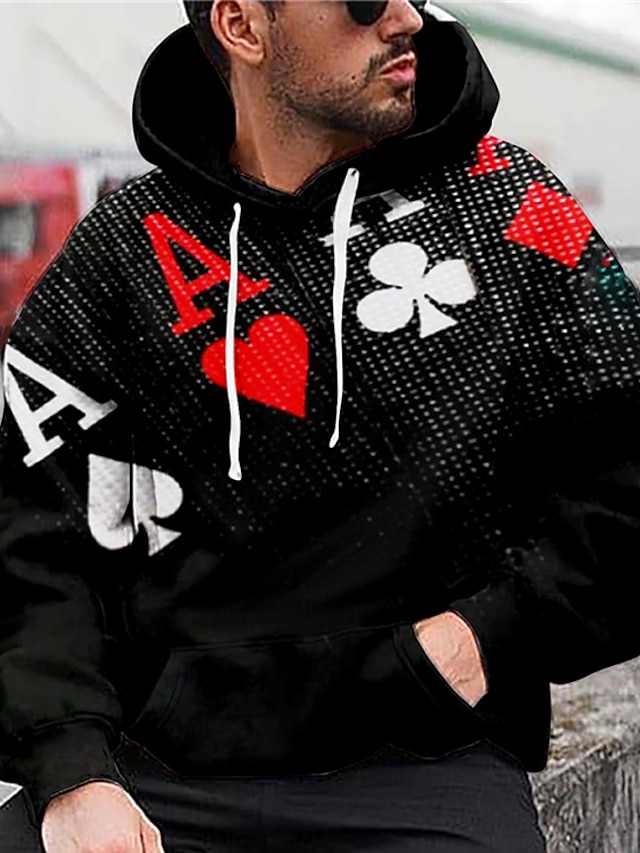 Mens Clothing Mens Hoodies & Sweatshirts | Mens Unisex Pullover Hoodie Sweatshirt Graphic Prints Poker Print Hooded Daily Sports