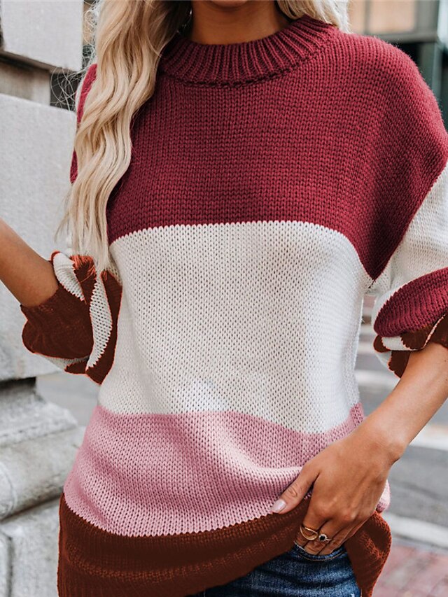 Womens Clothing Sweaters & Cardigans | Womens Pullover Sweater Jumper Knit Knitted Striped Crew Neck Stylish Casual Daily Weeken