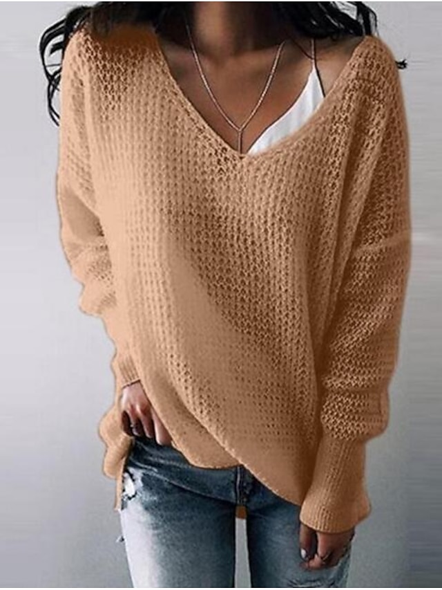 Womens Clothing Sweaters & Cardigans | Womens Pullover Sweater Jumper crochet Knit Knitted Solid Color V Neck Casual Chunky Dail