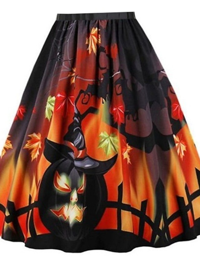 Womens Clothing Plus Size Collection | Womens Plus Size Skirt Print Print Pumpkin Casual Exaggerated Halloween Daily Natural Mid