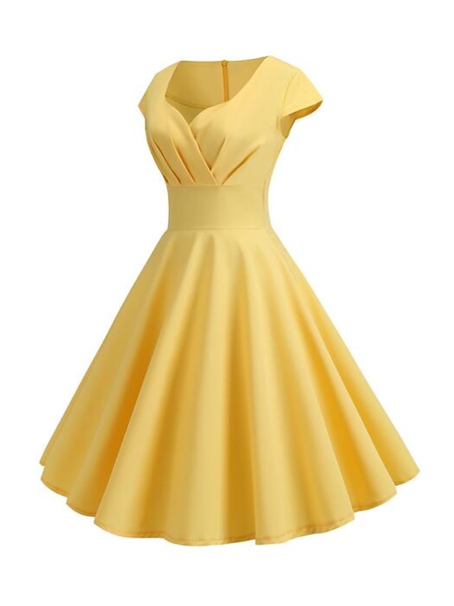 Women's Swing Dress Vintage Tea Dresses Midi Dress Black Yellow Pink ...