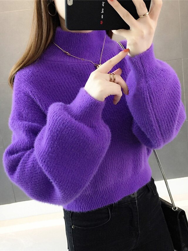 Womens Clothing Sweaters & Cardigans | Womens Sweater Jumper Knit Modern Style Solid Color High Neck Active Casual Street Causal