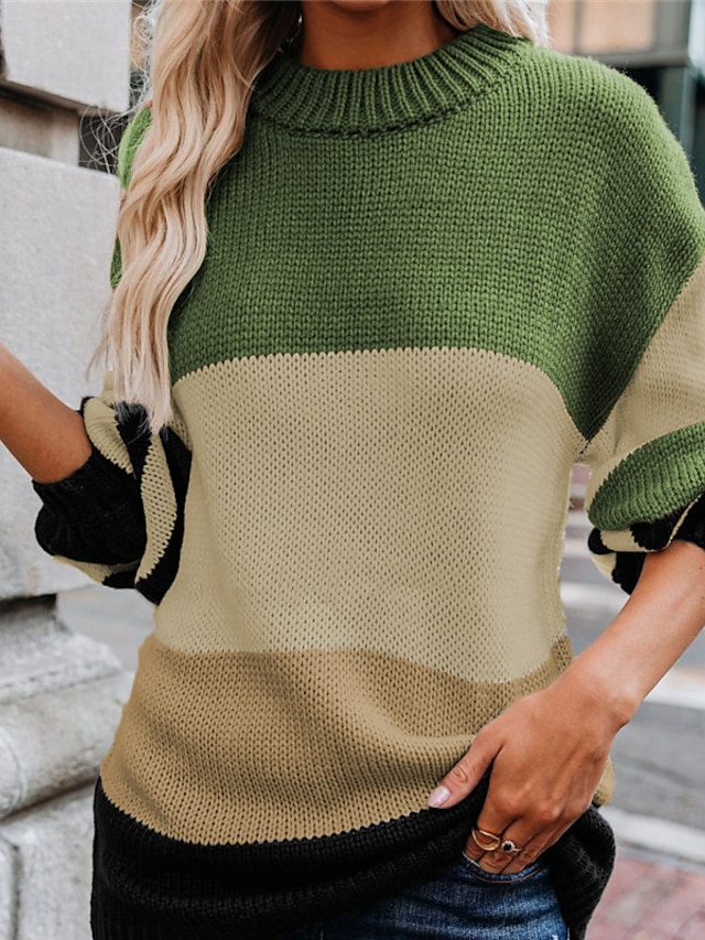 Womens Clothing Sweaters & Cardigans | Womens Pullover Sweater Jumper Knit Knitted Striped Crew Neck Stylish Casual Daily Weeken