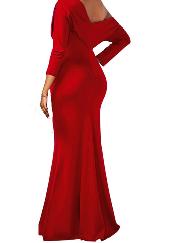 Sheath / Column Evening Gown Reformation Amante Dress Wedding Guest Formal Evening Sweep / Brush Train Long Sleeve Off Shoulder Charmeuse with Sleek Ruched main image 0