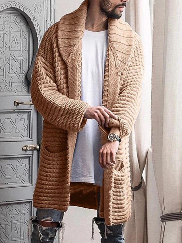 Men's Unisex Cardigan Sweater Knitted Solid Color Stylish Vintage Style ...