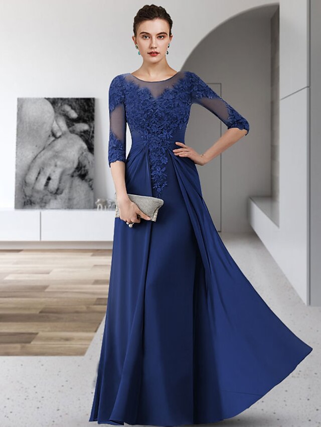 Sheath / Column Mother of the Bride Dress Elegant Jewel Neck Floor ...