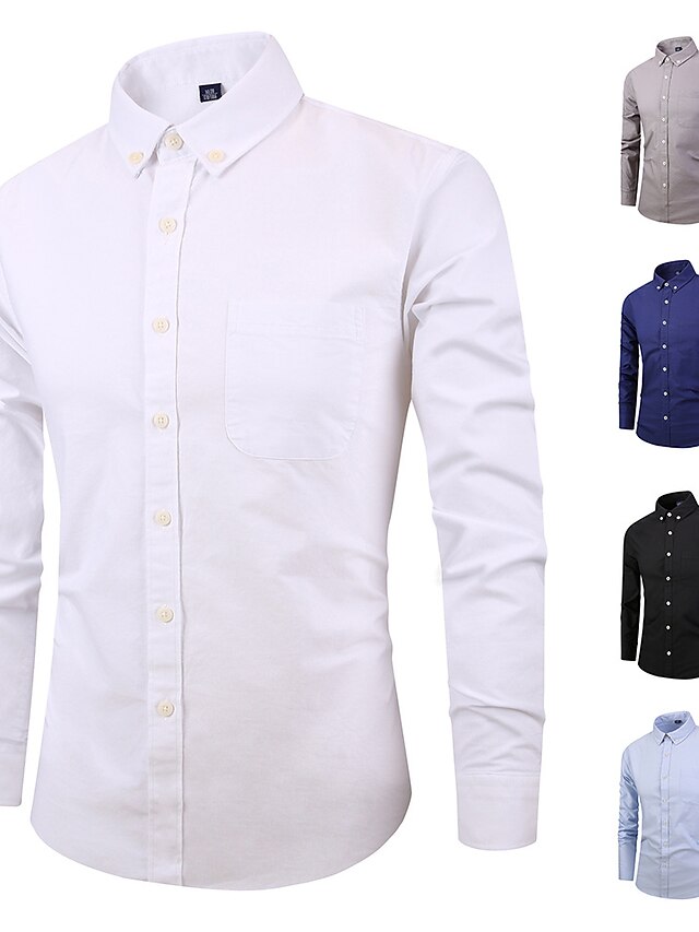 Mens Clothing Mens Shirts | Mens Shirt Solid Color Collar Street Daily Button-Down Long Sleeve Tops Cotton Business Simple Casua