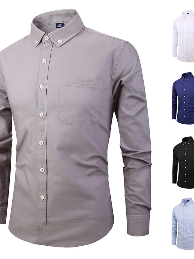 Mens Clothing Mens Shirts | Mens Shirt Solid Color Collar Street Daily Button-Down Long Sleeve Tops Cotton Business Simple Casua