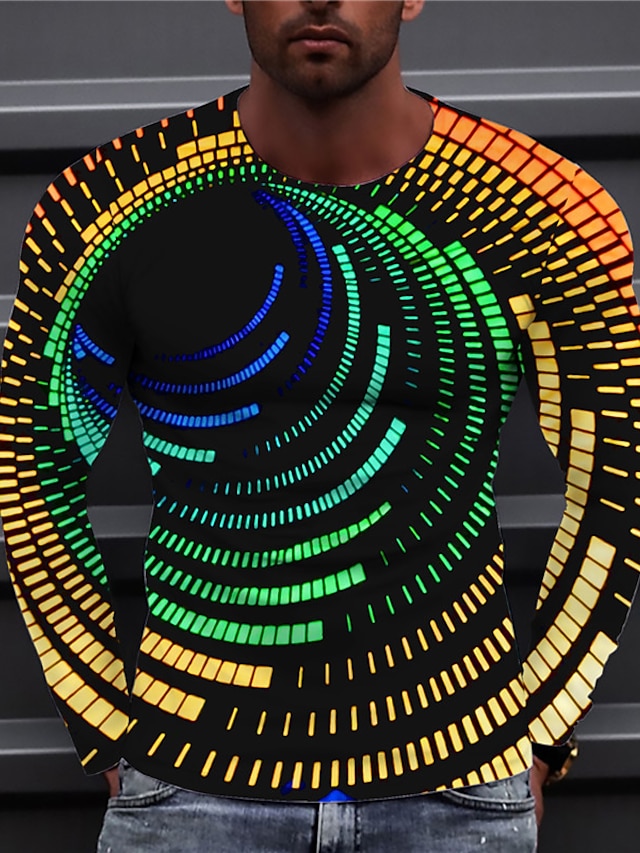  رجالي تي شيرت 3D طباعة مطبوعات غرافيك شريط دوامة رقبة عالية مدورة أسود أصفر وردي بلاشيهغ أحمر أزرق طباعة ثلاثية الأبعاد مناسب للبس اليومي مناسب للعطلات كم طويل طباعة ملابس