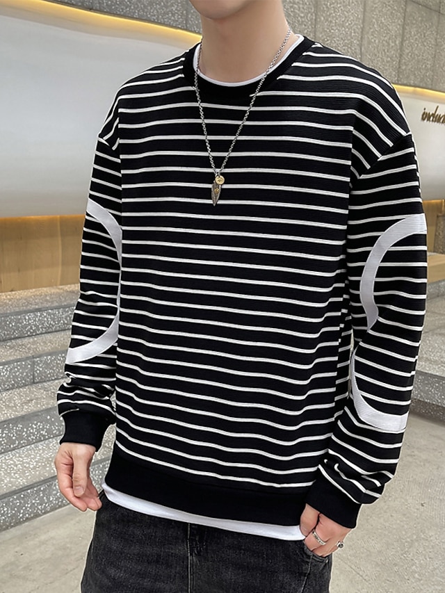 Mens Clothing Mens Hoodies & Sweatshirts | Mens Sweatshirt Stripes Daily Sportswear Casual Hoodies SweatshirtsLong Sleeve Loose 