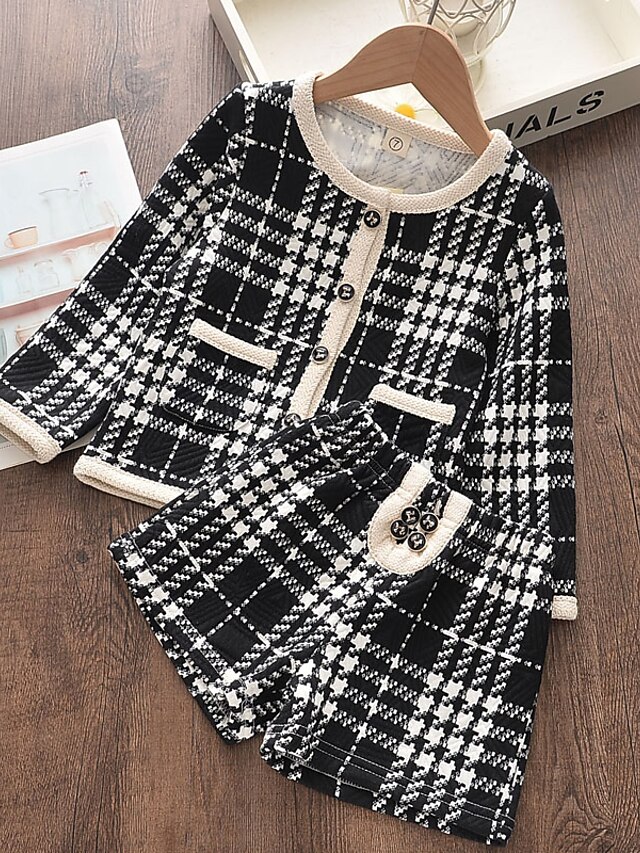 Baby & Kids Girls Clothing | Kids Toddler Girls Clothing Set 2 Pieces Long Sleeve Black Check Cotton Casual / Daily Cute Sweet R