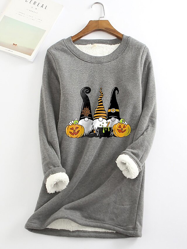 Womens Clothing Plus Size Collection | Womens Plus Size Tops Hoodie Halloween Print Long Sleeve Round Neck Casual Halloween Hall