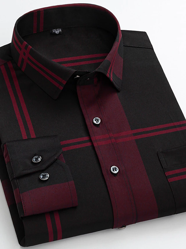 Men's Dress Shirt Black / Red Black / Gray Sea Blue Long Sleeve Square ...