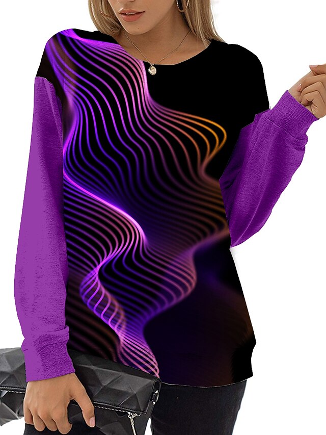Per donna Felpa Maglione Fantasia geometrica Stampa Giornaliero Sport  Stampa 3D Attivo Streetwear Felpe con cappuccio Felpe Viola Grigio del  8805081 2022 a $10.35