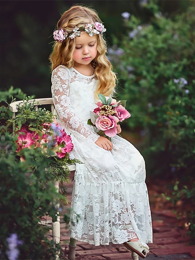  Kids Little Dress Girls' Jacquard Party Wedding White Black Pink Maxi Long Sleeve Princess Dresses Fall Spring Regular Fit 3-10 Years / Summer
