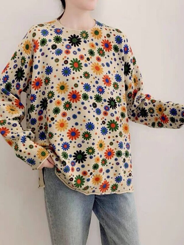 Womens Clothing Sweaters & Cardigans | Womens Pullover Sweater Jumper Knit Print Flower Round Neck Active Casual Causal Daily Fa