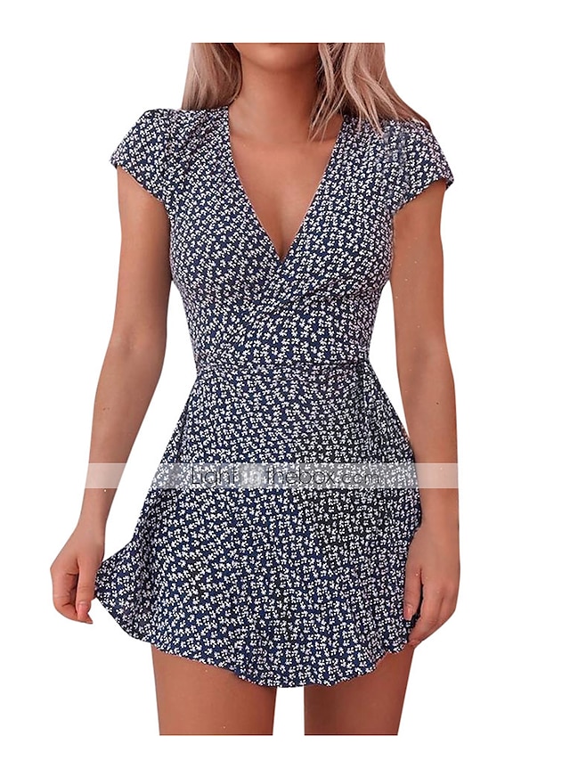 Women's A Line Dress Short Mini Dress Black Navy Blue Short Sleeve ...