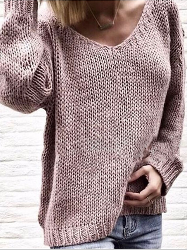 Womens Clothing Sweaters & Cardigans | Womens Pullover Sweater Jumper crochet Knit Knitted Solid Color V Neck Stylish Basic Dail