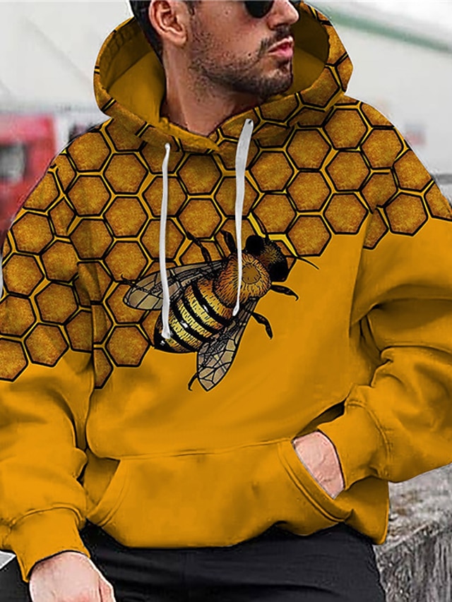 Mens Clothing Mens Hoodies & Sweatshirts | Mens Unisex Pullover Hoodie Sweatshirt Graphic Prints Bee Print Hooded Daily Sports 3