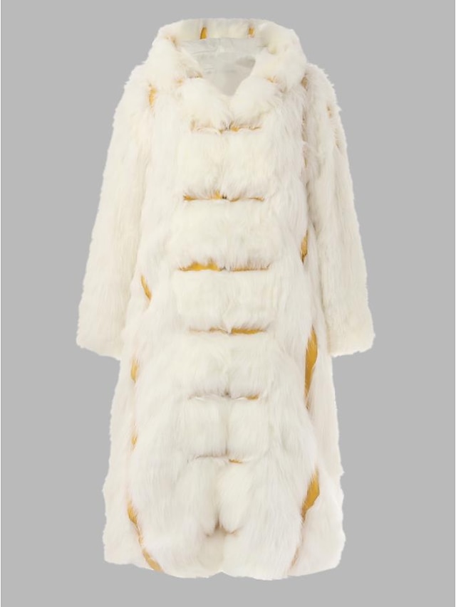  Women's Faux Fur Coat Wedding Daily Fall Winter Long Coat Loose Chic & Modern Elegant & Luxurious Jacket Long Sleeve Solid Colored Oversized White