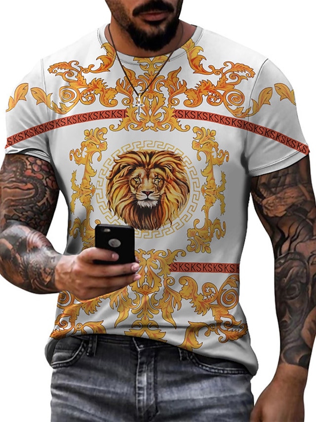  Men's Shirt T shirt Tee Tee Funny T Shirts Graphic Lion Crew Neck Black White Green 3D Print Plus Size Casual Daily Short Sleeve Clothing Apparel Vintage Designer Basic Slim Fit