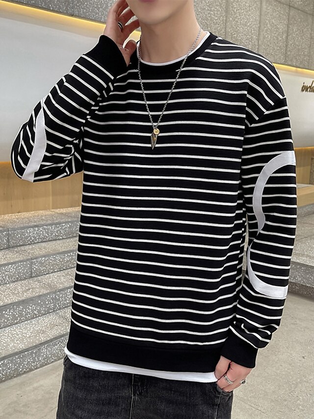 Mens Clothing Mens Hoodies & Sweatshirts | Mens Sweatshirt Stripes Daily Sportswear Casual Hoodies SweatshirtsLong Sleeve Loose 