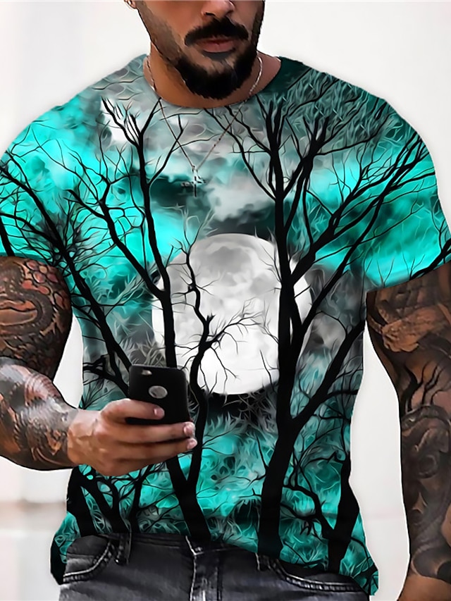  Trees Casual Mens 3D Shirt For Halloween | Purple Summer Cotton | Men'S Unisex Tee Moon Graphic Prints Crew Neck Wine Blue Yellow Red 3D Daily Short Sleeve