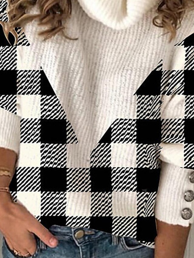 Womens Clothing Sweaters & Cardigans | Womens Pullover Sweater Jumper chunky Knit Knitted Plaid Turtleneck Stylish Basic Home Da