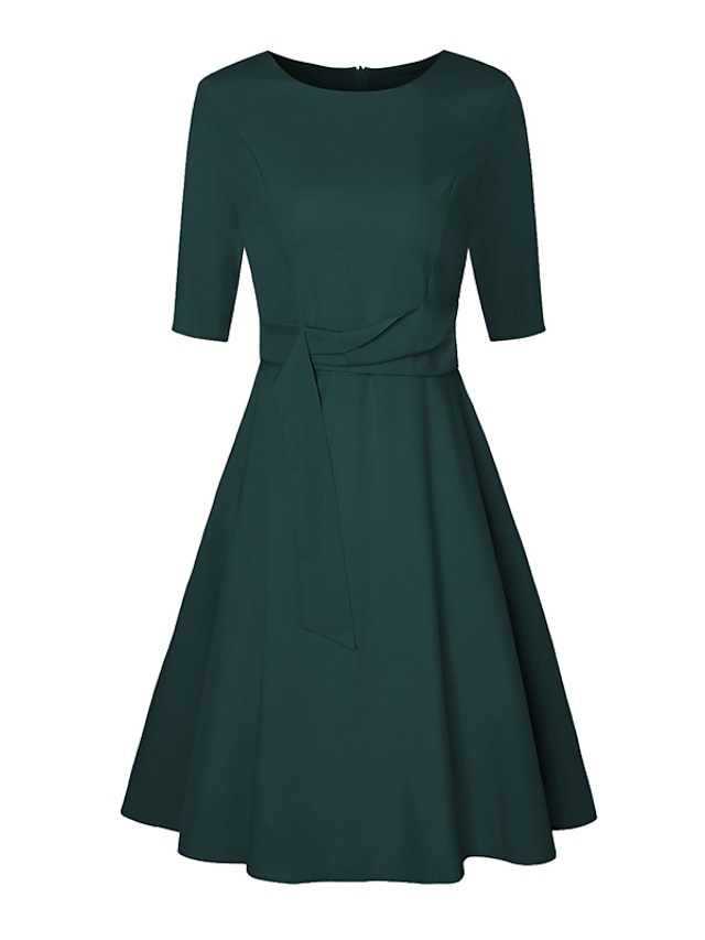 Womens Clothing Womens Dresses | Womens A Line Dress Knee Length Dress Green Navy Blue Beige Half Sleeve Pure Color Ruched Lace 