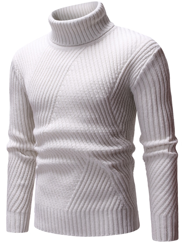  Men's Sweater Pullover Knit Knitted Solid Color Turtleneck Stylish Casual Daily Fall Winter Black Beige S M L / Long Sleeve